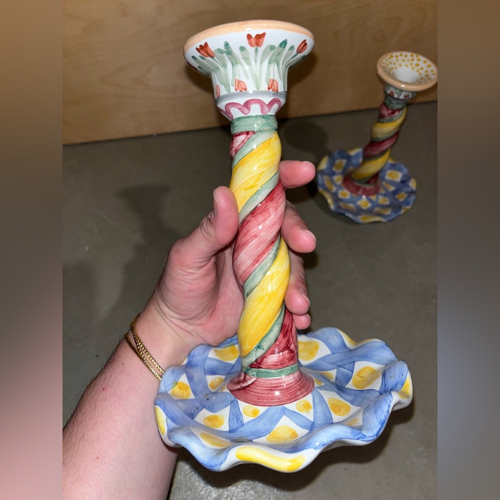 Mackenzie-Child’s Tall spiral candlesticks set - Picture 6 of 7